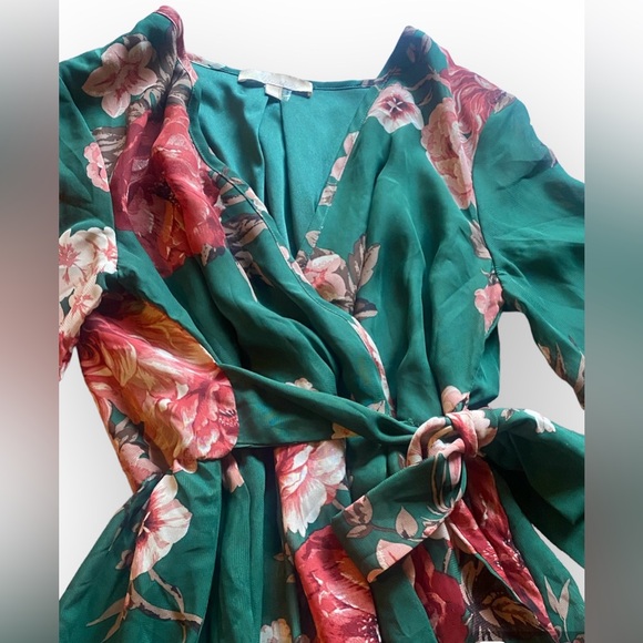 NWOT Ricarica Floral Chiffon Maxi Dress in Forest Green - Picture 3 of 9